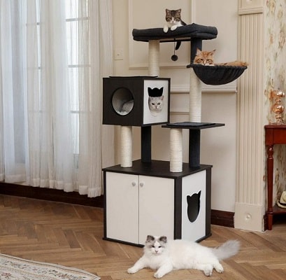 cat tree litter box and house